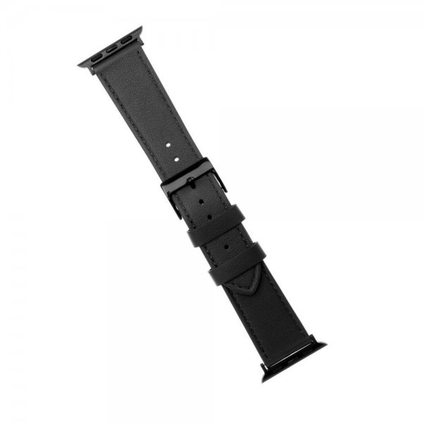 Fast Apple Watch 38/40/41/42mm Armbånd Læderrem Sort