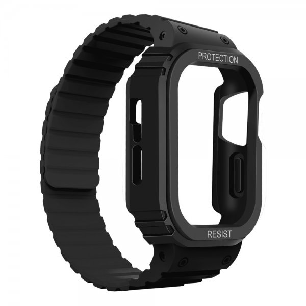Apple Watch 40/41mm Armbånd med Cover Silikone Magnetlukning Sort