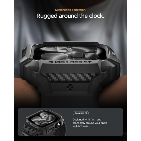 Spigen Apple Watch 42mm (Serie 10/11) Rem Rugged Armor Pro 2 Mat Sort