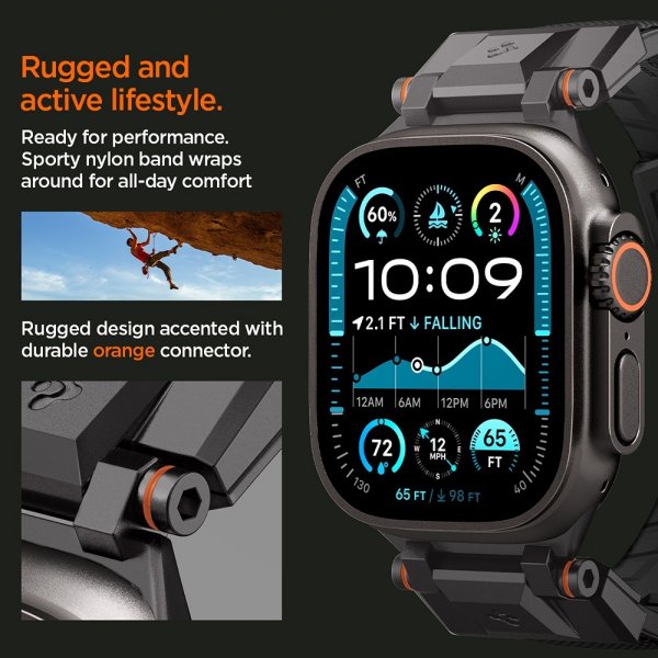 Spigen Apple Watch 44/45/46/49mm Armbånd DuraPro Armor Sort