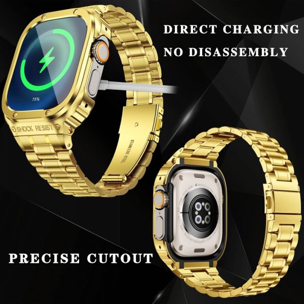 Apple Watch 44mm Armbånd med Cover Rustfrit Stål Guld
