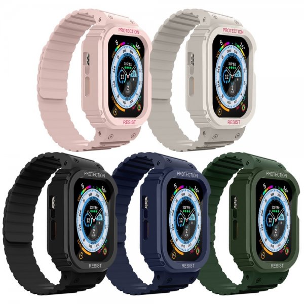 Apple Watch 44/45mm Armbånd med Cover Silikone Magnetlukning Lyserød