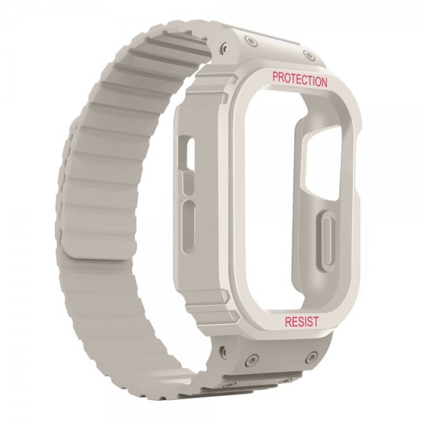 Apple Watch 44/45mm Armbånd med Cover Silikone Magnetlukning Hvid