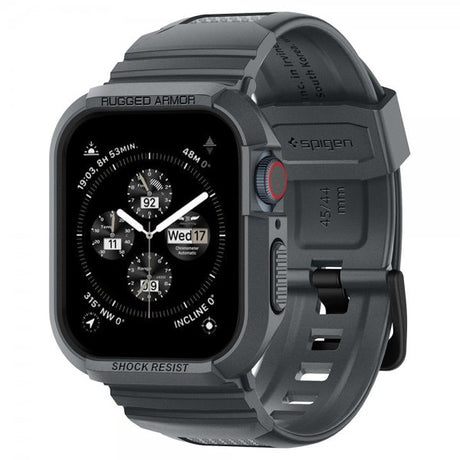 Spigen Apple Watch 44/45mm Armbånd og Cover Rugged Armor Pro Dark Gray