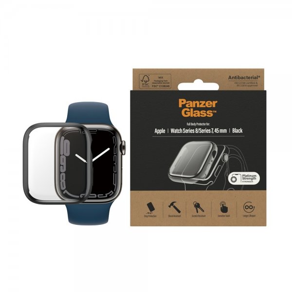 PanzerGlass Apple Watch 45mm Skal med Skærmbeskyttelse Full Body Protector Sort
