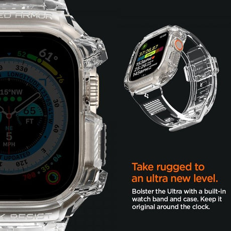 Spigen Apple Watch Ultra 49mm Armbånd og Cover Rugged Armor Pro Crystal Clear