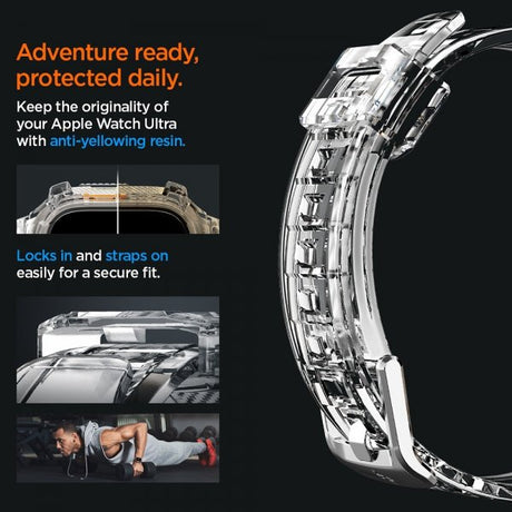 Spigen Apple Watch Ultra 49mm Armbånd og Cover Rugged Armor Pro Crystal Clear