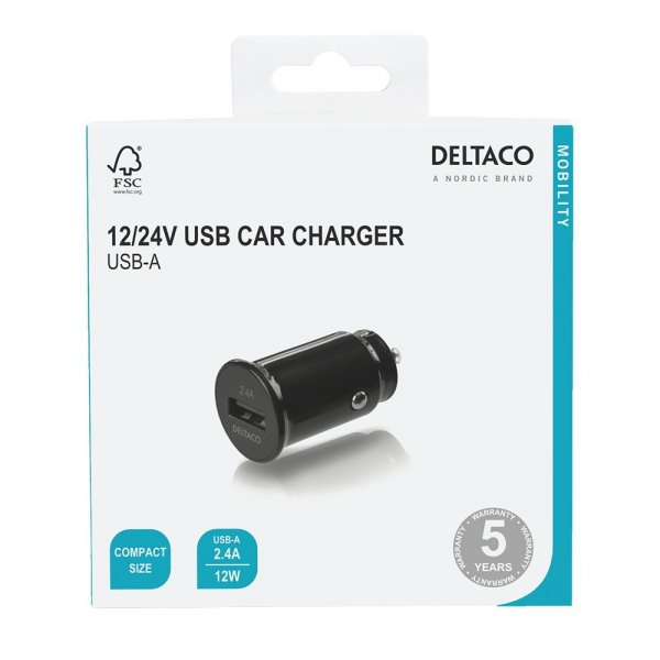 Deltaco Billader 12/24V USB-A Car Charger