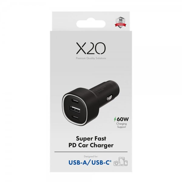 X2O Billader 60W Triple USB-C/USB-A GaN Sort