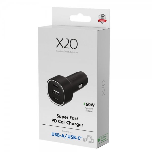 X2O Billader 60W Triple USB-C/USB-A GaN Sort