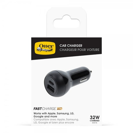 Otterbox Biloplader USB-C 20W & USB-A 12W Sort