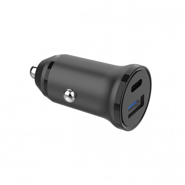 Gear Biloplader USB-C PD 30W + USB-A QC18W Sort