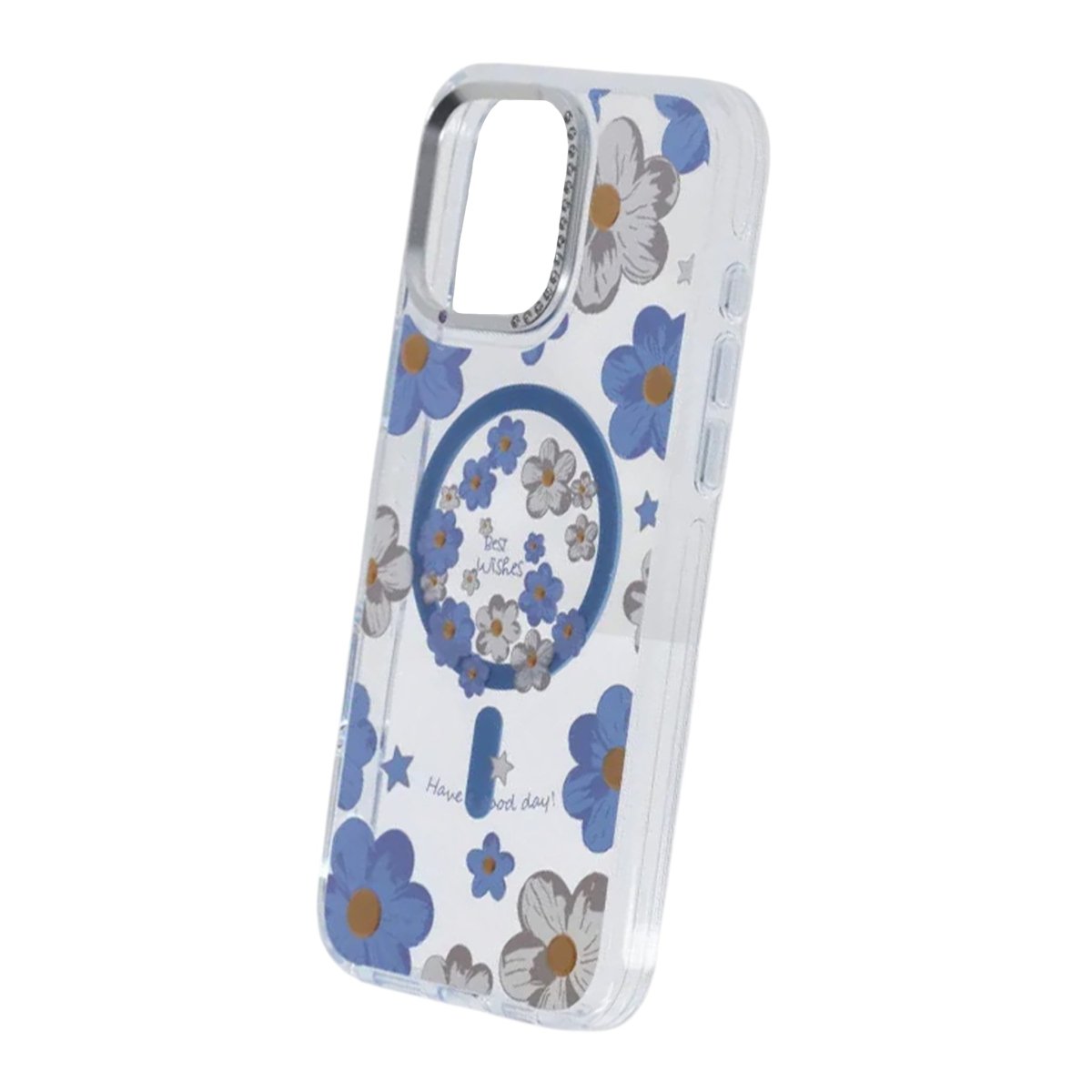 Cover til iPhone 16 Pro med blomstermønster og MagSafe Blå