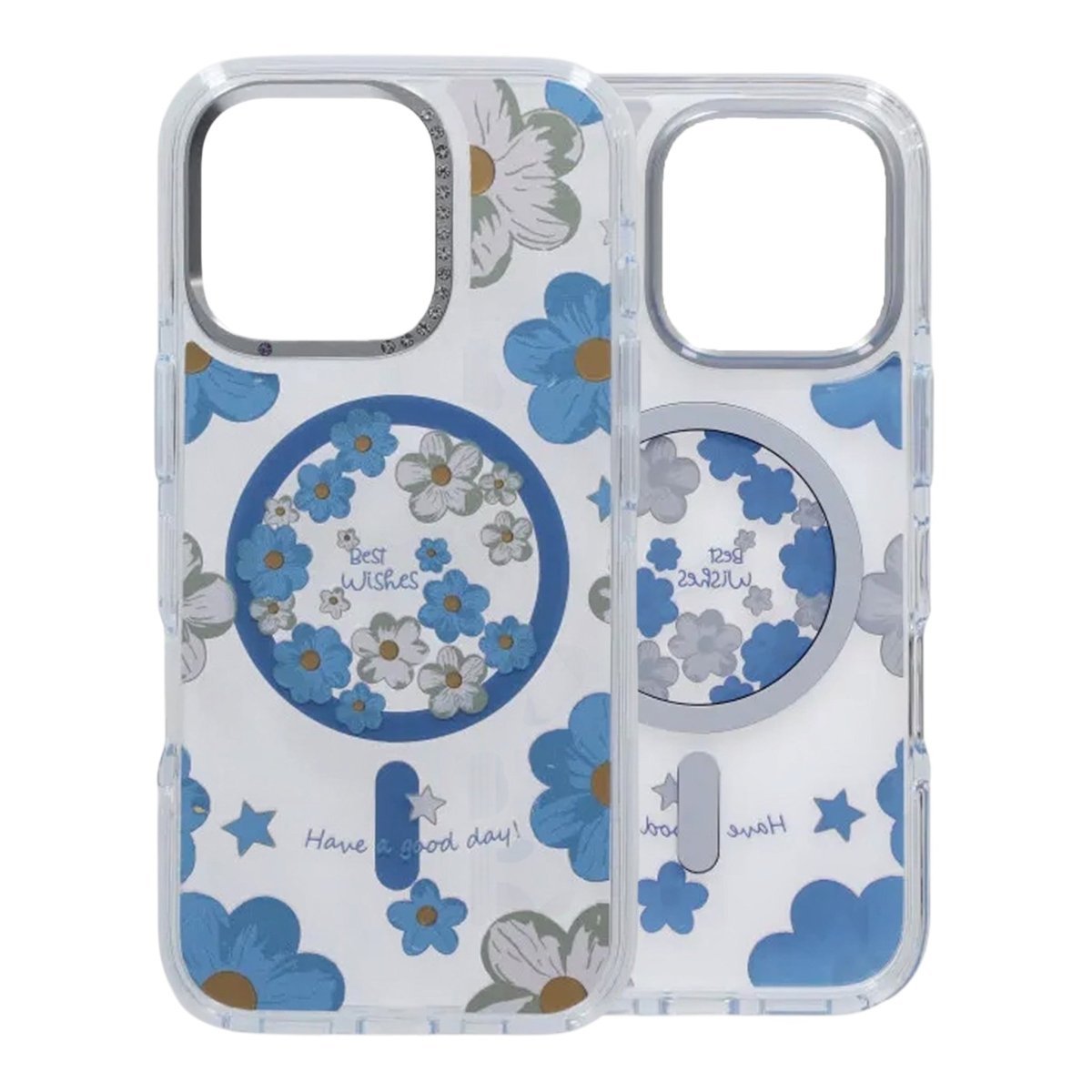 Cover til iPhone 16 Pro med blomstermønster og MagSafe Blå
