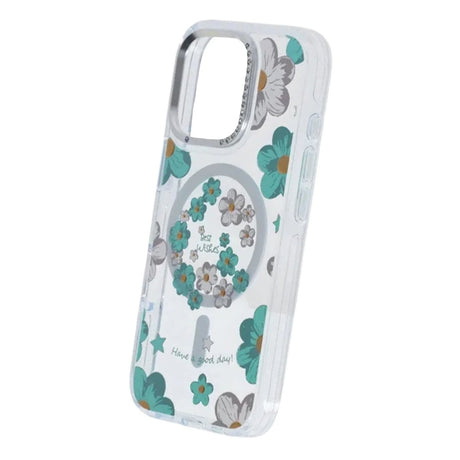 Cover til iPhone 16 Pro med blomstermønster og MagSafe Grøn