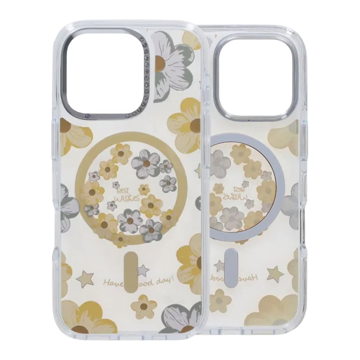 Cover til iPhone 16 Pro med blomstermønster og MagSafe Gul