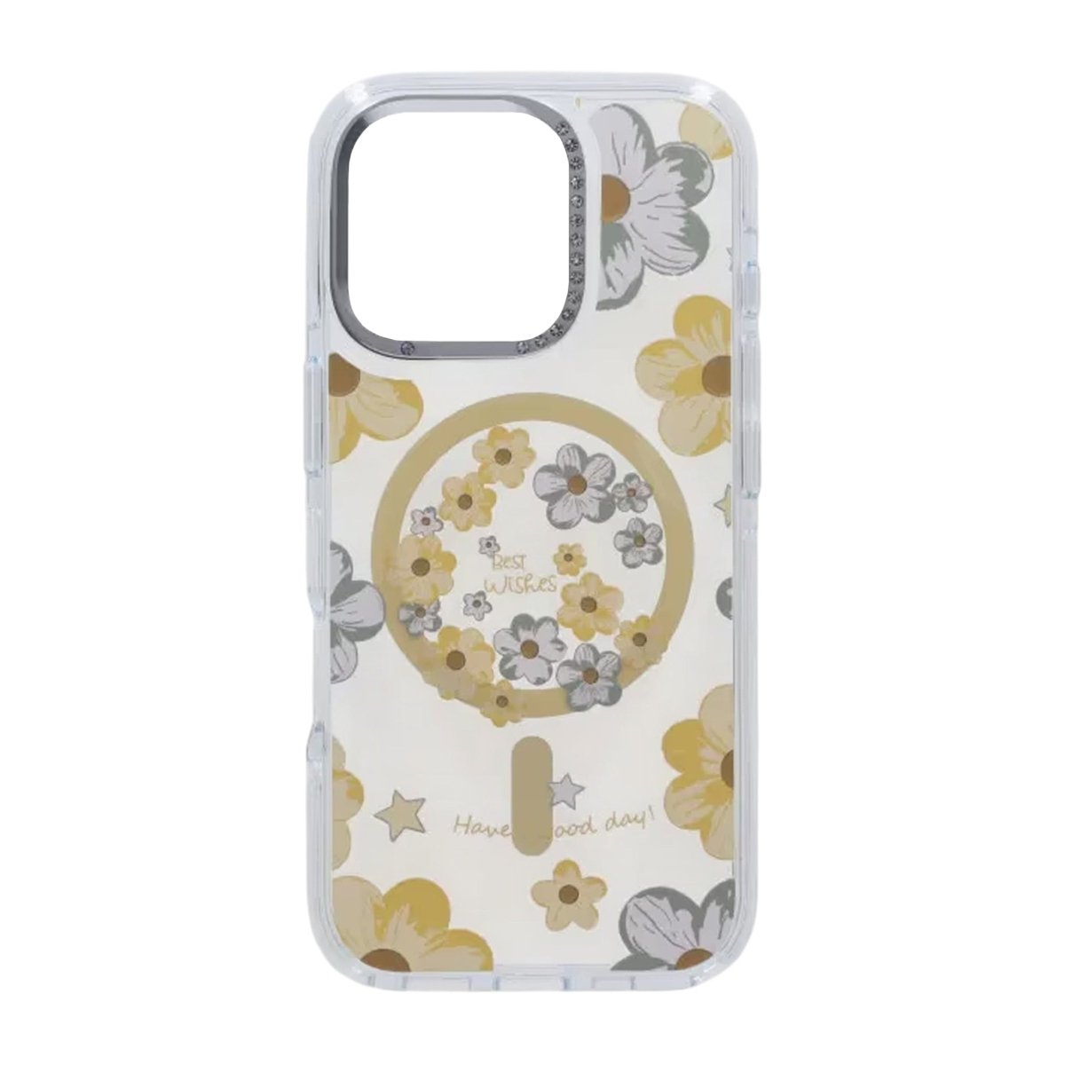 Cover til iPhone 16 Pro med blomstermønster og MagSafe Gul