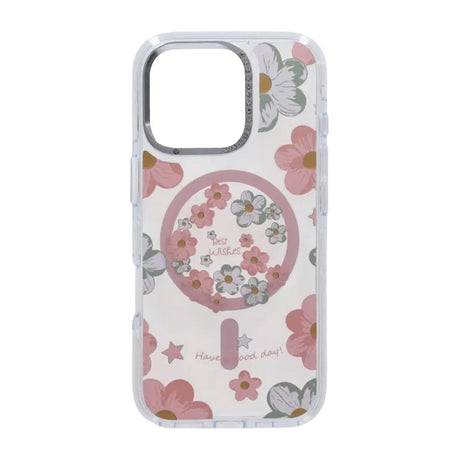 iPhone 16 Pro Max Cover med blomstermønster MagSafe Lyserød