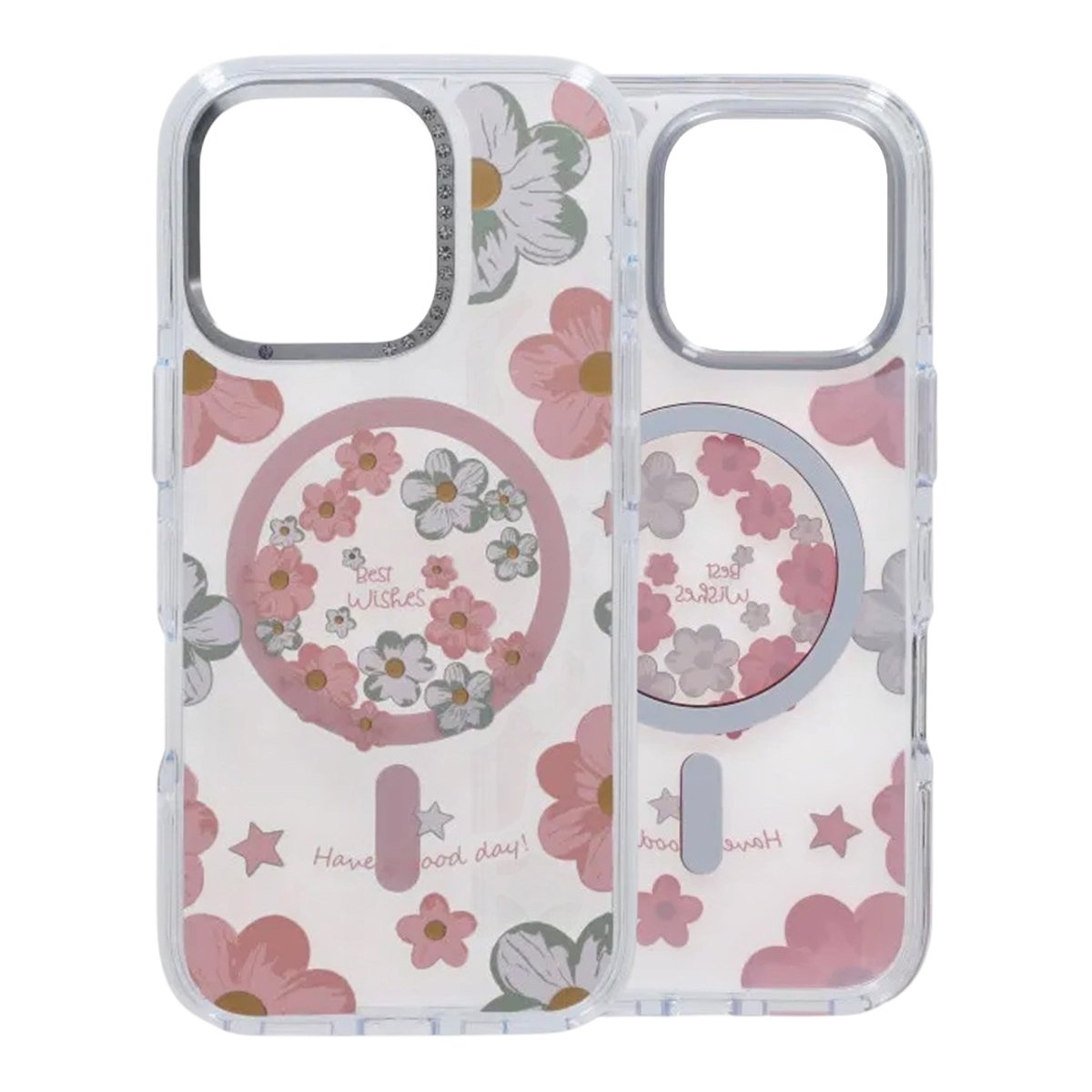 iPhone 16 Pro Max Cover med blomstermønster MagSafe Lyserød