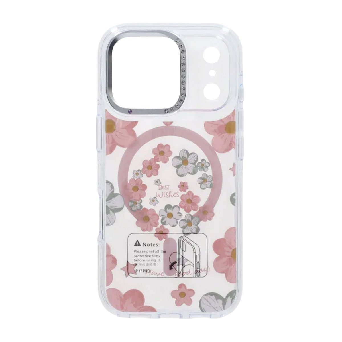 iPhone 17 Pro Max Cover med blomstermønster MagSafe Lyserød