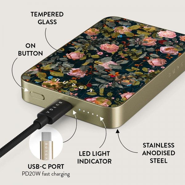 Burga Powerbank MagSafe 5000 mAh Bloomy Garden Guld