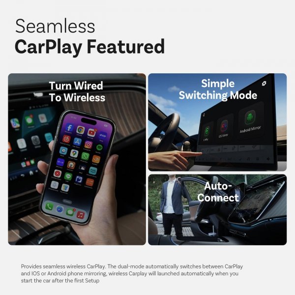 Ottocast Mirror Touch Trådløs CarPlay/Android Auto Adapter med Skærmspejling