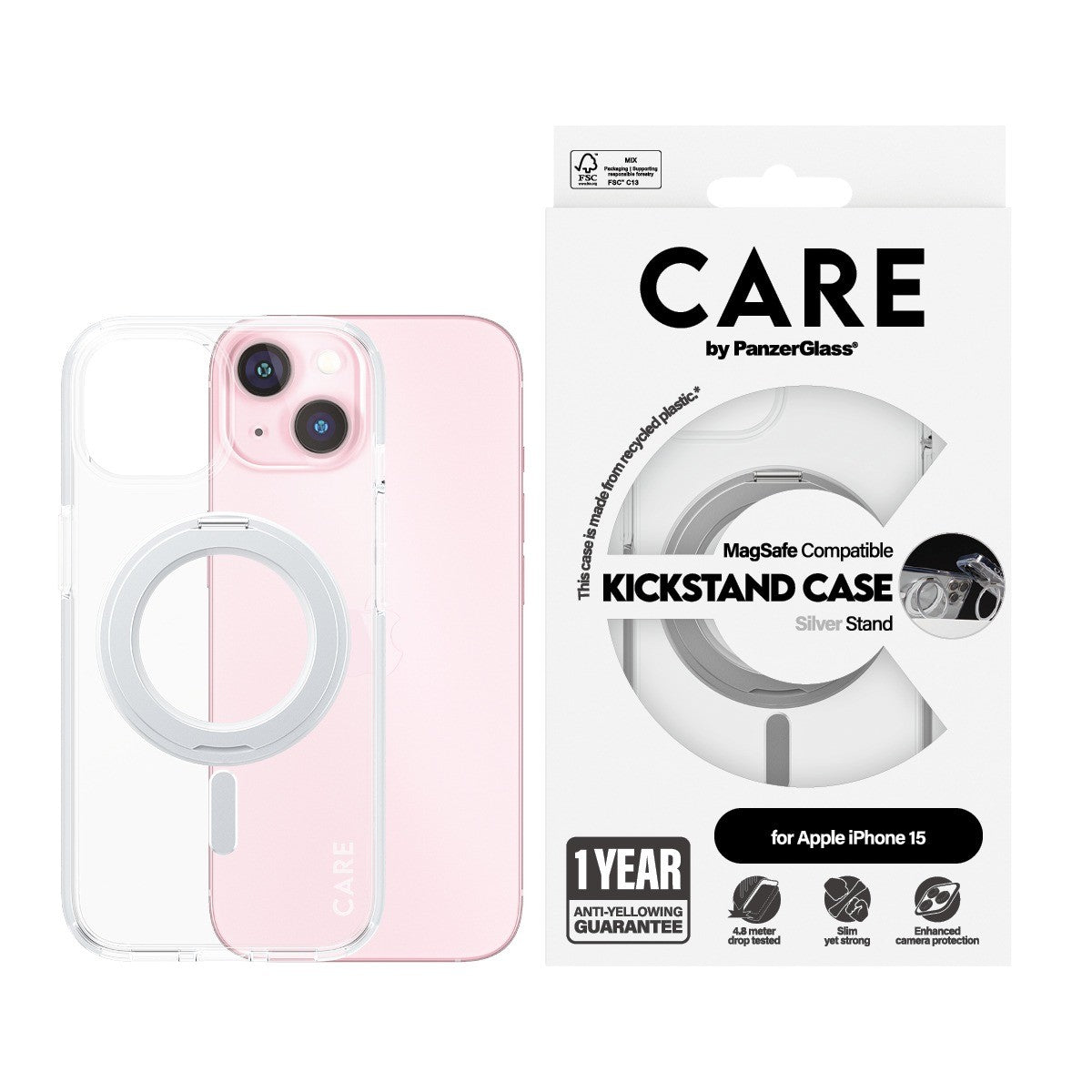 CARE by PanzerGlass iPhone 15 Cover Kickstand MagSafe Klar