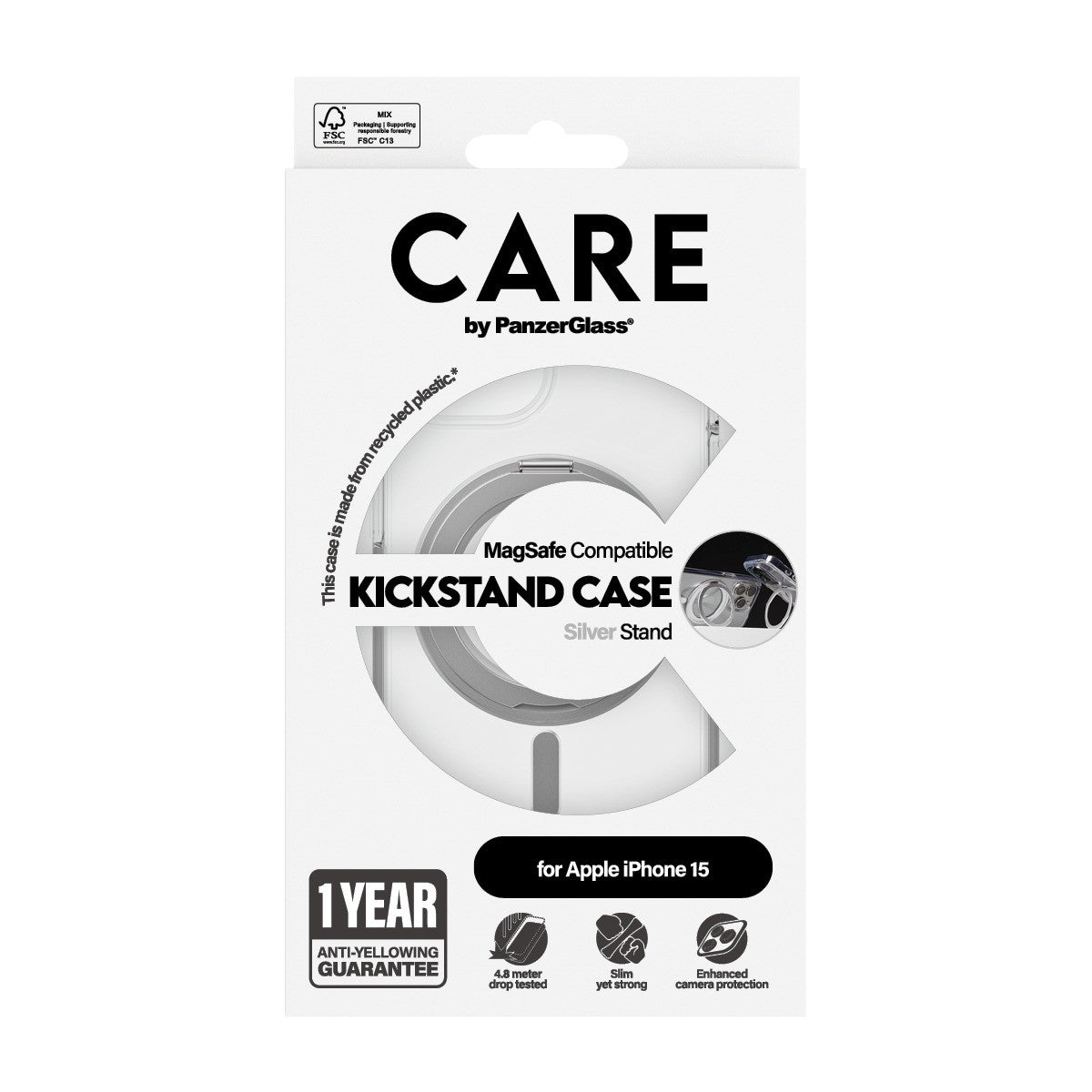 CARE by PanzerGlass iPhone 15 Cover Kickstand MagSafe Klar