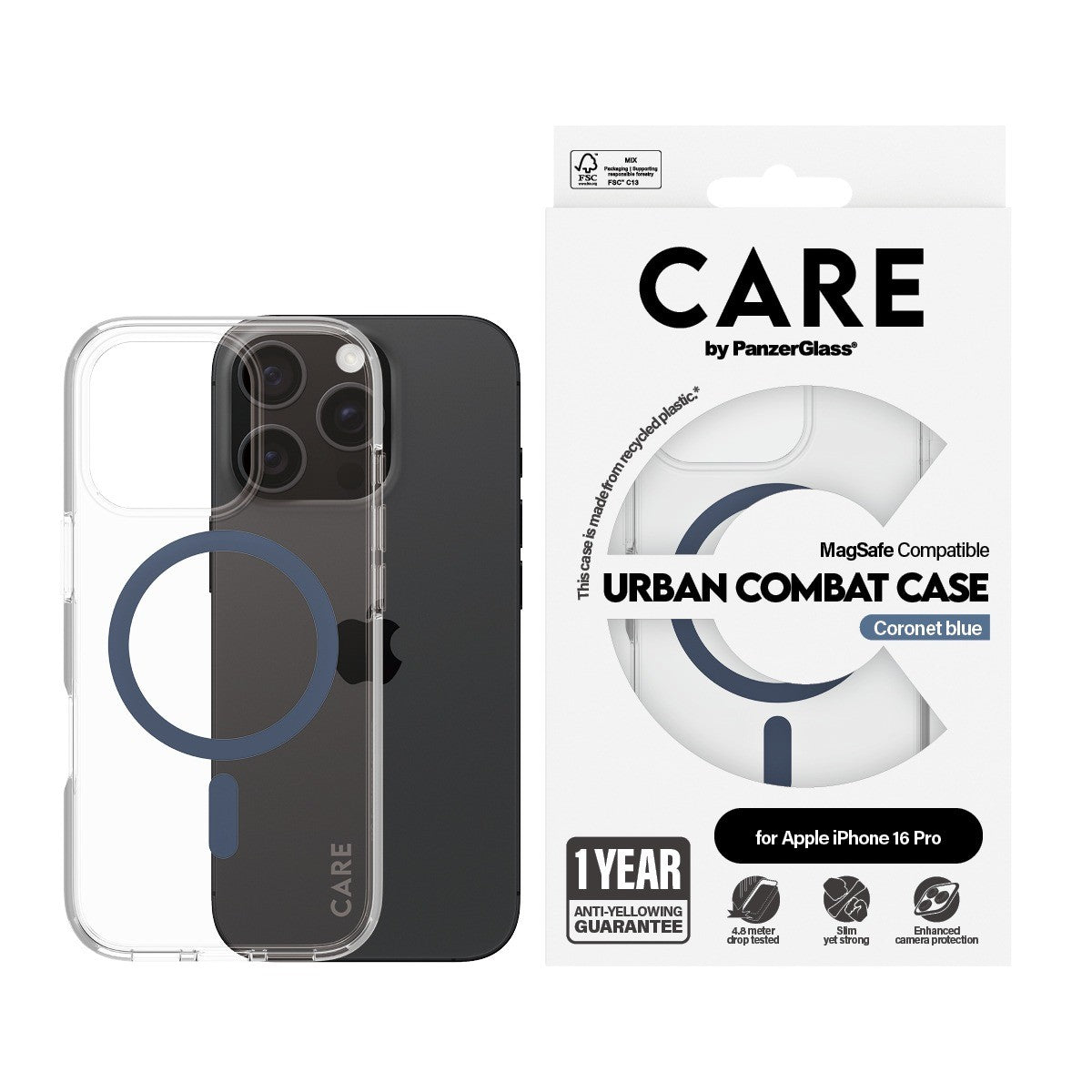 CARE by PanzerGlass iPhone 16 Pro Cover Urban Combat MagSafe Blå