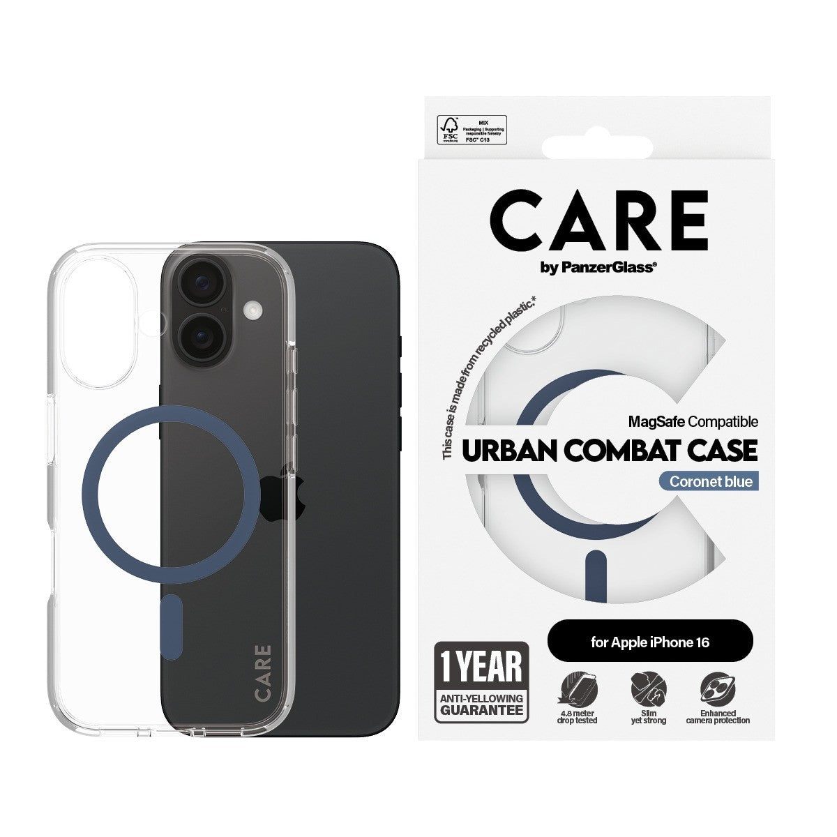 CARE by PanzerGlass iPhone 16 Cover Urban Combat MagSafe Blå