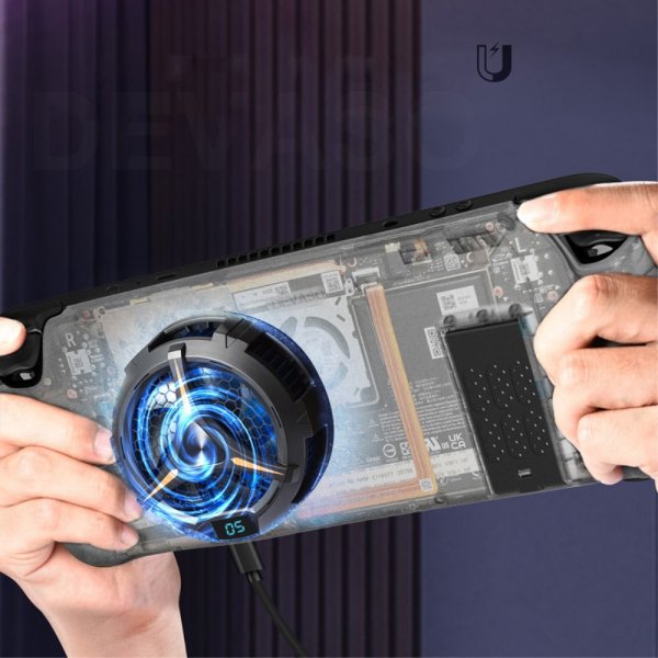 Devaso Steam Deck Skal med Stativ och Magnetisk Fläkt Transparent Grå
