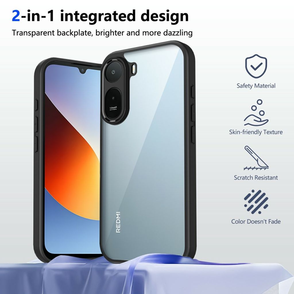 Xiaomi Redmi A7 Pro Cover Klar Bagside Sort