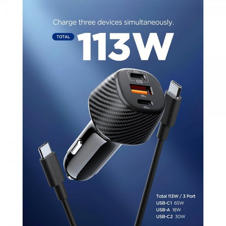 Spigen Essential Billader 113W 2xUSB-C 1xUSB-A Sort