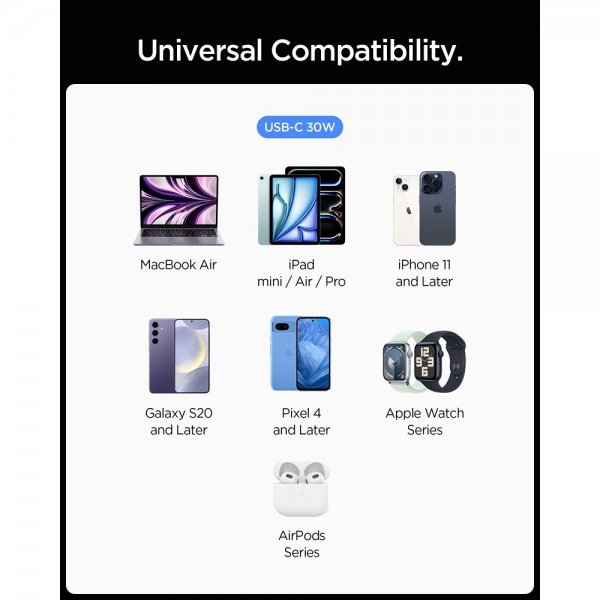 Spigen Essential Billader 30W USB-C Sort