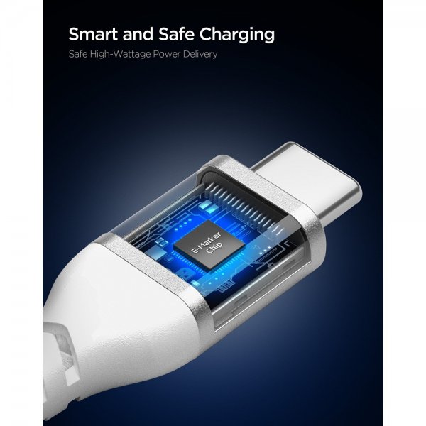 Spigen Essential Kabel Fabric USB-C/USB-C 100W 1m Hvid