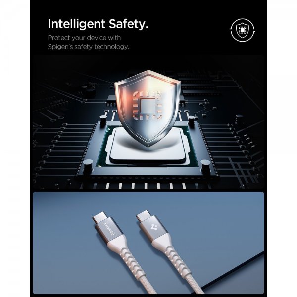 Spigen Essential Kabel Fabric USB-C/USB-C 100W 1m Hvid