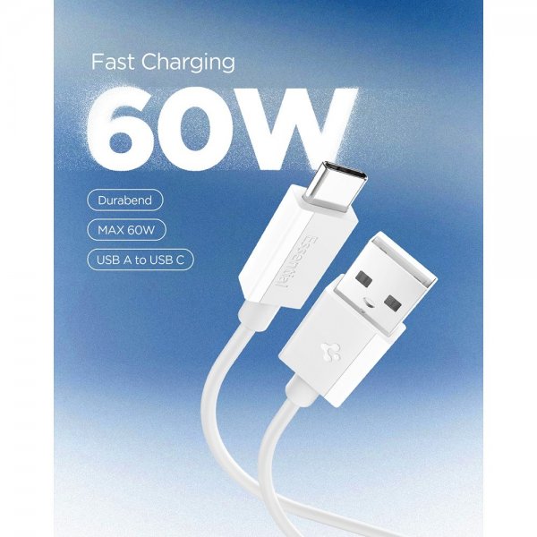 Spigen Essential Kabel USB-A til USB-C 60W 1m Hvid