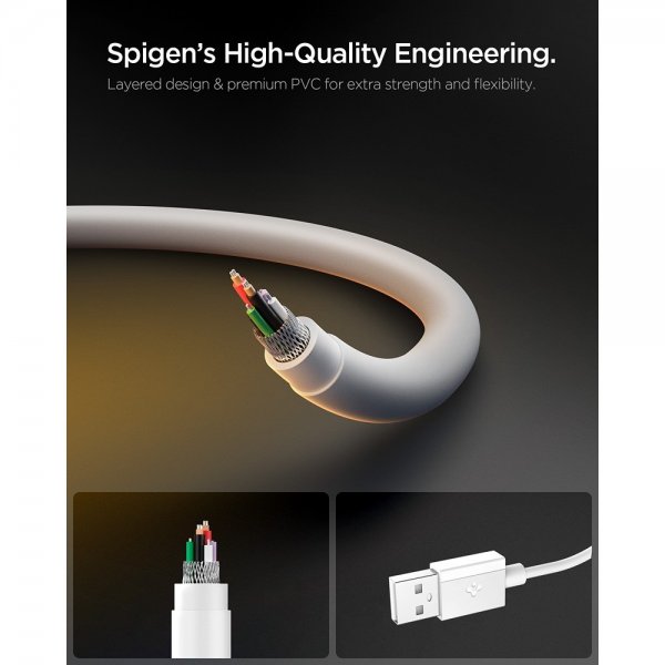 Spigen Essential Kabel USB-A til USB-C 60W 1m Hvid