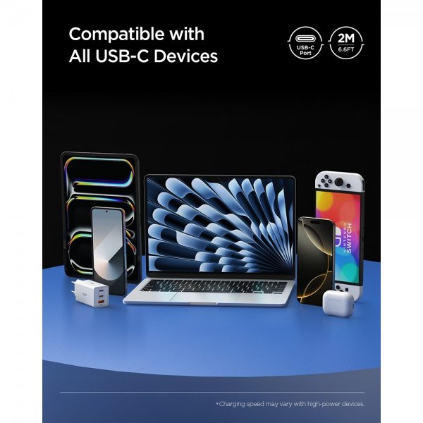 Spigen Essential Kabel USB-C til USB-C 100W 2m Hvid