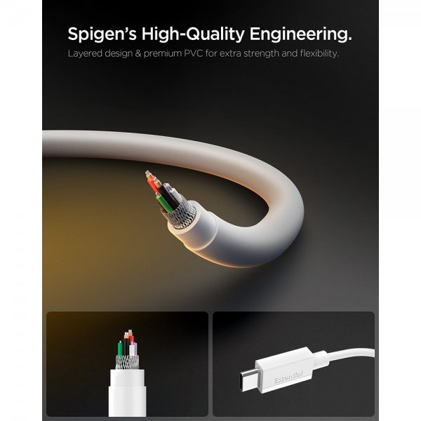 Spigen Essential USB-C til USB-C Kabel 60W 2m Hvid