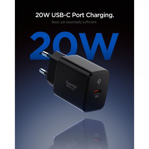 Spigen Essential Oplader 20W USB-C Sort