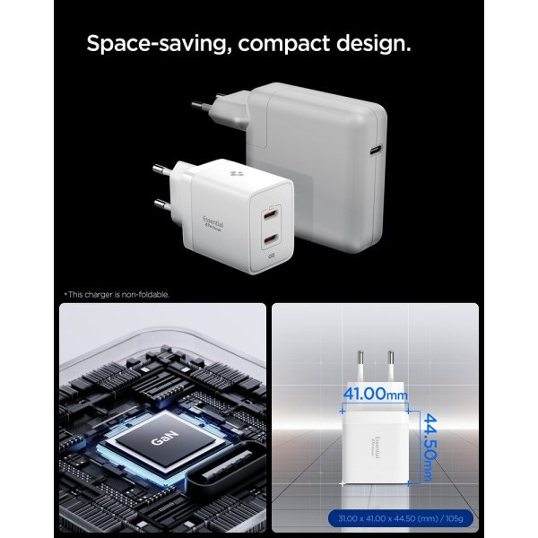 Spigen Essential Oplader 47W 2xUSB-C Hvid