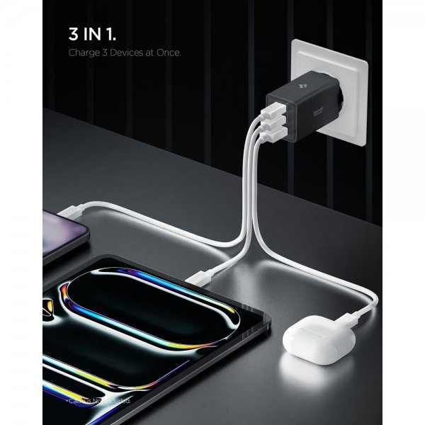 Spigen Essential Oplader 67W 2xUSB-C 1xUSB-A Sort