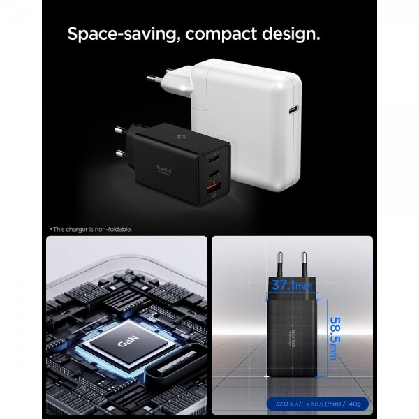 Spigen Essential Oplader 67W 2xUSB-C 1xUSB-A Sort