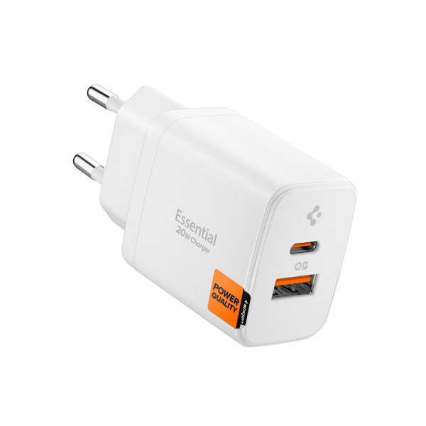 Spigen Essential Oplader USB-C/USB-A 20W Hvid