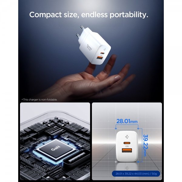 Spigen Essential Oplader USB-C/USB-A 20W Hvid