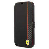 Ferrari iPhone 14 Pro Cover Carbon Effect Metal Logo Sort