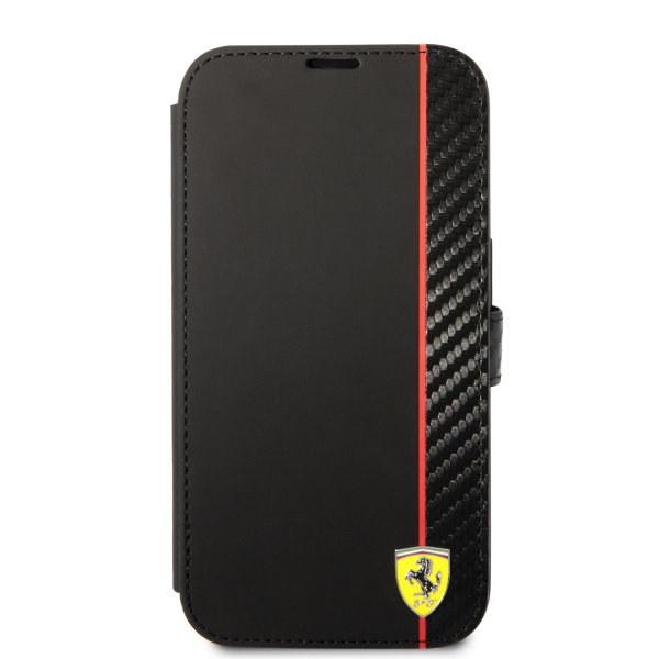 Ferrari iPhone 14 Pro Cover Carbon Effect Metal Logo Sort