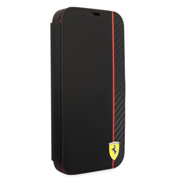 Ferrari iPhone 14 Pro Cover Carbon Effect Metal Logo Sort