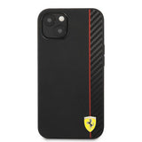 Ferrari iPhone 13 Cover Carbon Effect Metal Logo Vertikal Stribe Sort